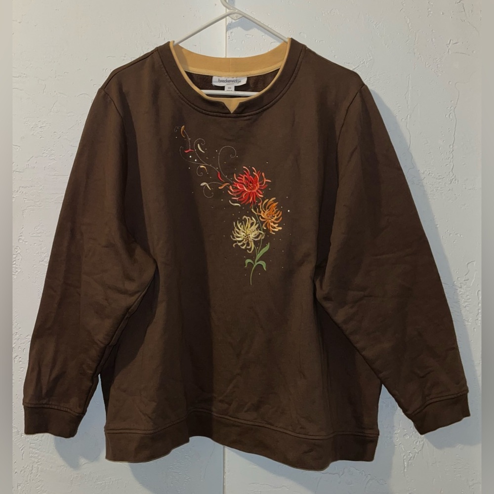 Breckenridge Sweatshirt with Embroidered and Rhinestone Flowers